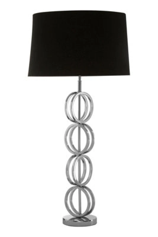 Image of Orsina Table Lamp With Multi Ring Chain Base, High Gloss Nickel Stainless Steel Pedestal, Luxe Black Fabric