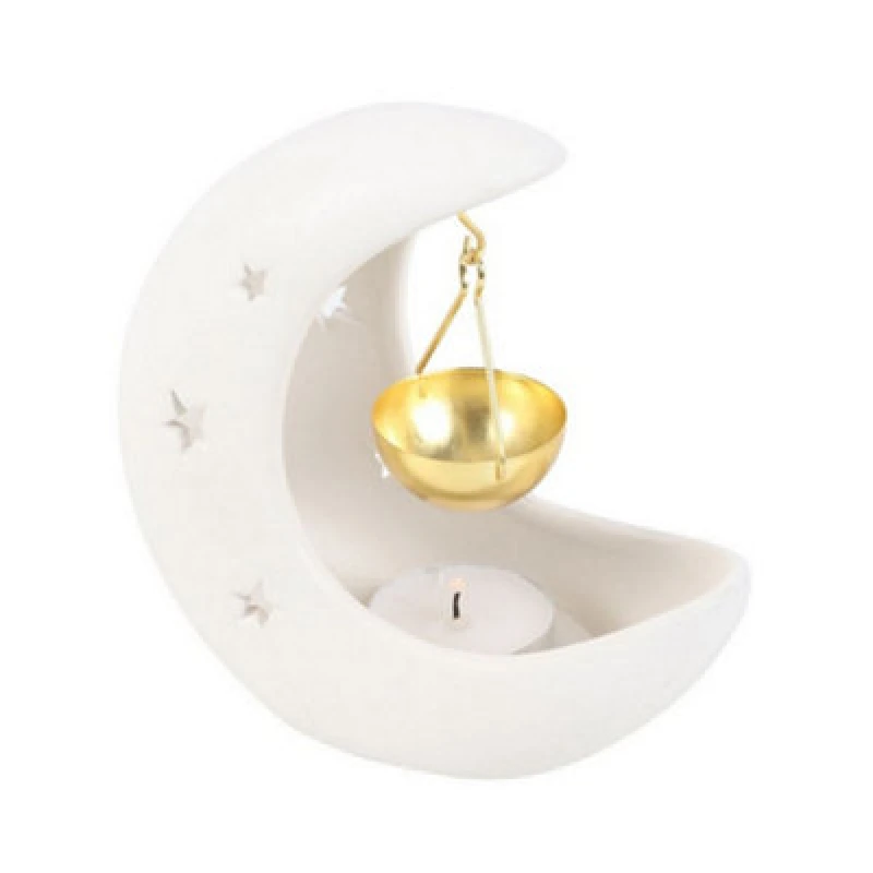 Image of Something Different Something Different Crescent Moon Hanging Oil Burner in Off White Off White One Size Unisex 5063574549523