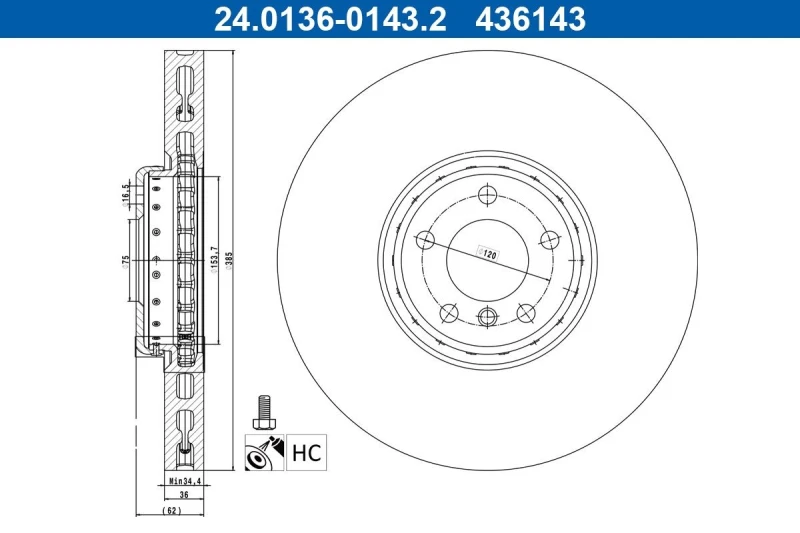 Image of Brake disc ATE 24.0136-0143.2