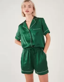 Image of Accessorize Womens Satin Short Pyjama Set Green, Size: XS