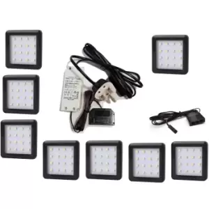 Image of Square 1.5W Black - LED Light Kit Under Cabinet Shelf Cupboard - Light Colour Cold White - Lights 8