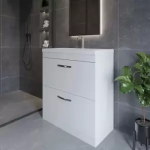 image of Athena Floor Standing 2-Drawer Vanity Unit with Basin-2 800mm Wide - Gloss White - Nuie