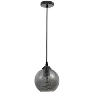 image of Netlighting Merano Halifax Dome Pendant Ceiling Light Smoke Glass Black Metal Le