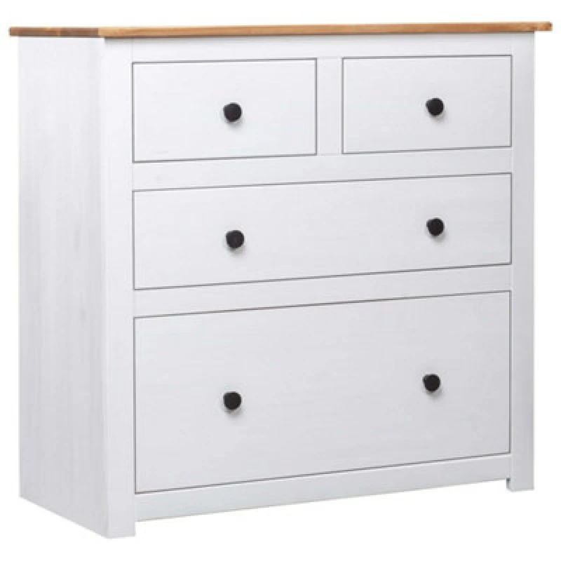 Image of vidaXL Solid Wood Pine Sideboard White Panama Range Drawer Cabinet Nightstand