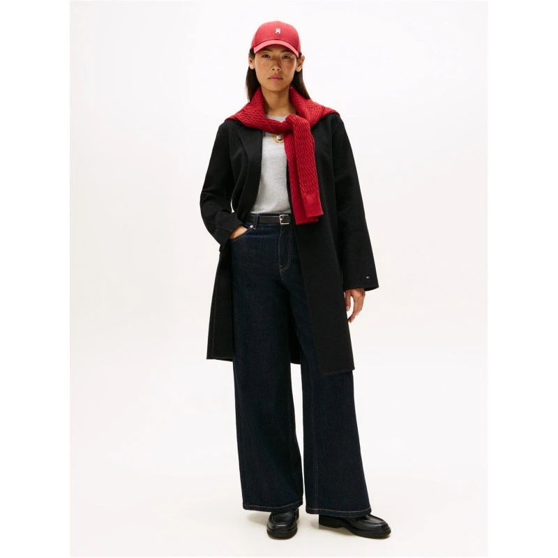 Image of Tommy Hilfiger Womens Belted Double-Breasted Tailored Fit Overcoat Black female 8 (XS)