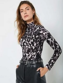 Mint Velvet Charlotte Print Polo Neck Top - Black