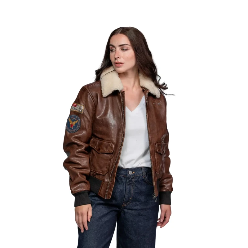 Image of Rose Garden Womens leather jacket Rose Garden Air Pilot Lamb Paolo Marron Female XL