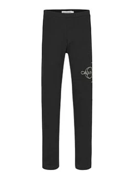 Image of Calvin Klein Jeans Girls Monogram Outline Legging - Black, Size Age: 12 Years, Women