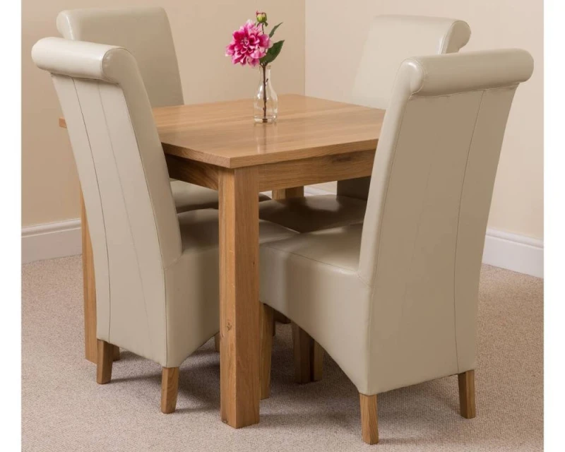 Image of Thats Furniture Oslo 90 x 90cm Oak Small Dining Table & 4 Montana Leather Chairs in Cream Cream Unisex 90 x 90 cm