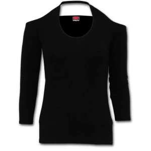 Image of Gothic Rock Scoop Halter-Neck Womens Small Long Sleeve Top - Black