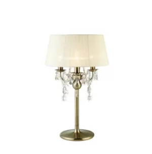 image of Olivia Table Lamp with Cream Shade 3 Light Antique Brass, Crystal