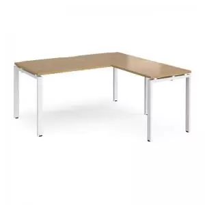 Image of Adapt desk 1600mm x 800mm with 800mm return desk - white frame and oak