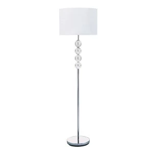 Image of 1 Light Floor Lamp Chrome, with Glass Decoration & White Fabric Shade, E27