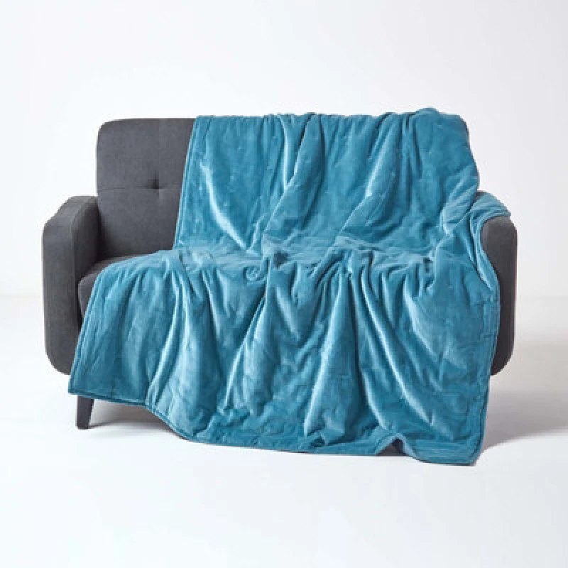 Image of Homescapes Velvet Quilted Throw Blue