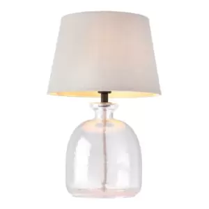 image of Lyra & Cici 1 Light Table Lamp Clear Textured Glass, Grey Linen Mix Fabric