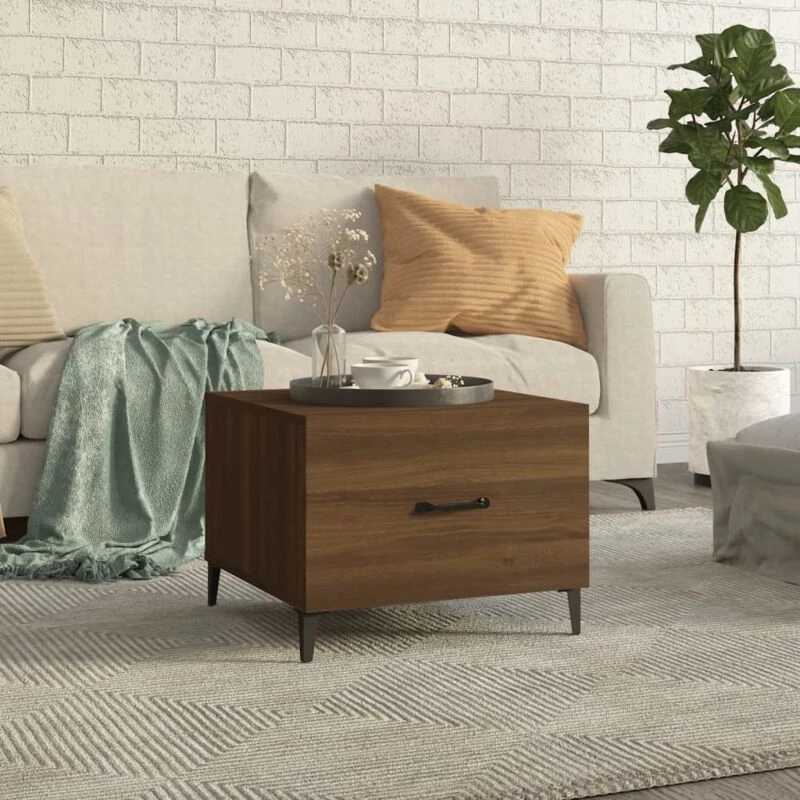 Image of Vidaxl Coffee Table With Metal Legs Brown Oak 50X50X40 Cm, Brown 817541