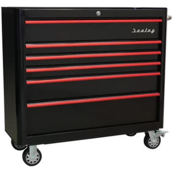 Image of Sealey Premier Retro Style 6 Drawer Wide Roller Cabinet Black / Red