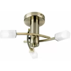 Image of Loops - Semi Flush Ceiling Light Brass & Glass 3 Bulb Square Shade Dimmable Pendant