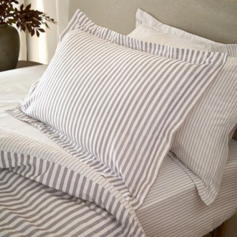 Image of Yard Hebden Striped Cotton Pillowcase Pair, Mauve, 50X75Cm