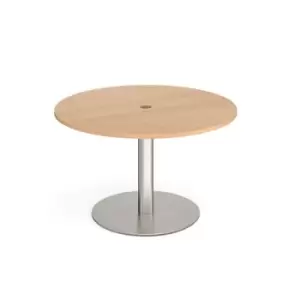 Image of Eternal circular meeting table 1200mm with central circular cutout 80mm - brushed steel base and beech top