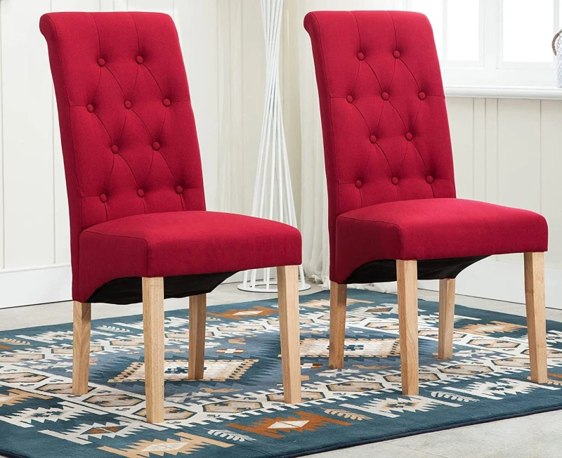 Image of MCC Direct Set of 2 Top Scroll High Back Fabric Dining Chairs Red