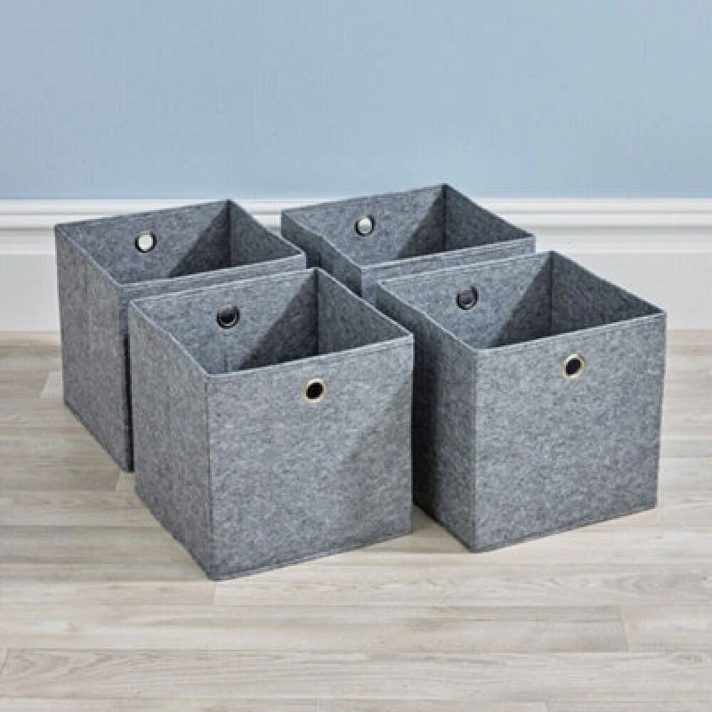 Image of Home Source Folding Square Storage Utility Box Drawer 4 Piece Fabric Cube Set Grey