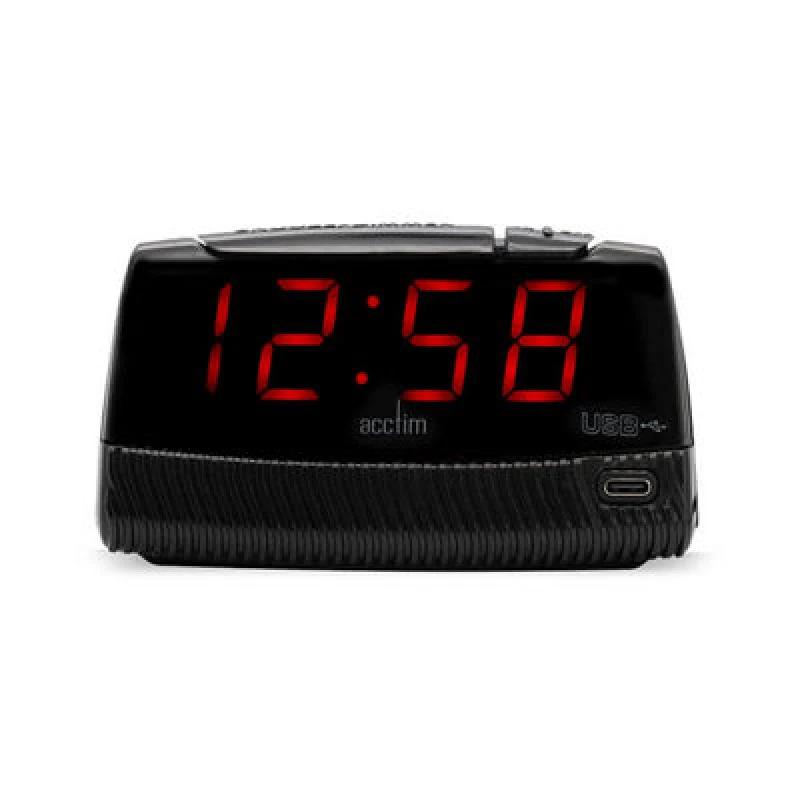 Image of Acctim Acctim Wade 1.2" Red LED Smart USB Connector Digital Black Alarm Clock 16553