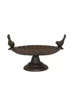 Image of Decorative Birds Scalloped Oval Bird Bath Cast Iron