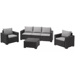 Image of Keter California 5 Seater with 3 seater sofa and 2 lounge chairs Outdoor Garden Furniture Lounge Set - Graphite with Grey Cushions