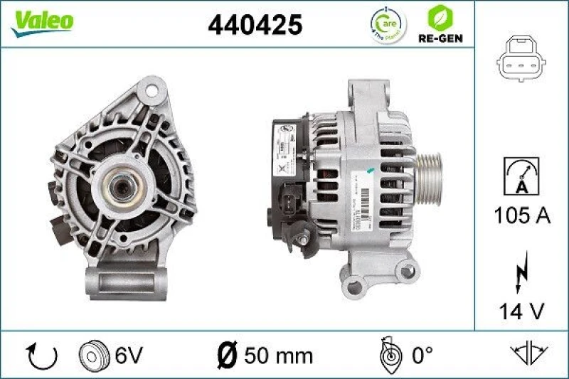 Image of VALEO 440425 Generator Alternator Charging Current: 105A, Voltage: 14V, REMANUFACTURED PREMIUM Alternator (4)