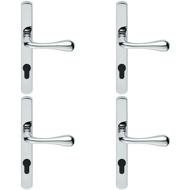 Image of Loops 4x PAIR Flared Lever on Narrow Euro Lock Backplate 208 x 26mm Polished Chrome Multi