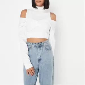 image of Missguided Sleeve Top with Twist Co Ord - White