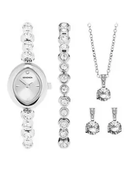 image of Sekonda Womens Silver Alloy Bracelet With Silver Dial Analogue Watch And Matching Pendant And Earrings Gift Set