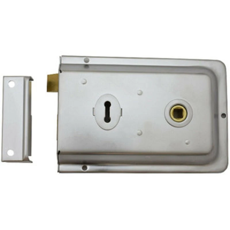 Image of Loops Traditional Contract Rim Deadlock 152 x 102mm Satin Chrome Door Latch Multi unisex