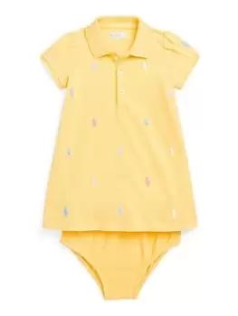 Image of Ralph Lauren Baby Girl Short Sleeve Collar Dress - Yellow, Yellow, Size 12 Months