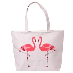 Image of Flamingo Design Cotton Bag with Zip and Lining