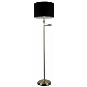 Sinatra Swing Arm Floor Lamp in Antique Brass with Drum Shade - Black