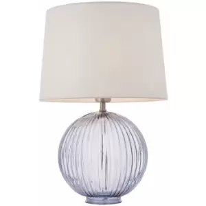 image of Loops - Table Lamp Smokey Grey Ribbed Glass & Vintage White Linen 40W E27 gls