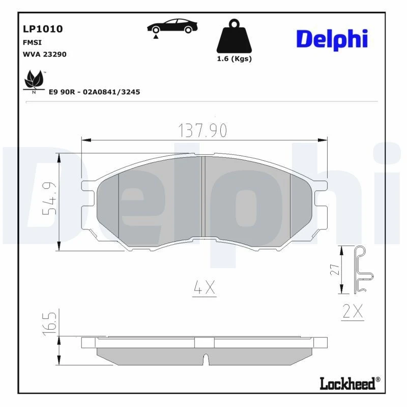 Image of DELPHI Brake pad set DELPHI LP1010