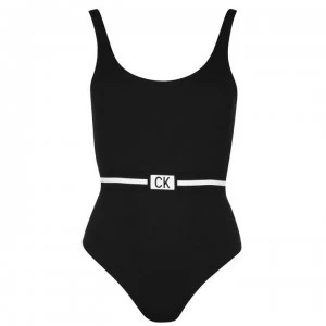 Image of Calvin Klein Core Scoop Back Swimsuit - Black BEH