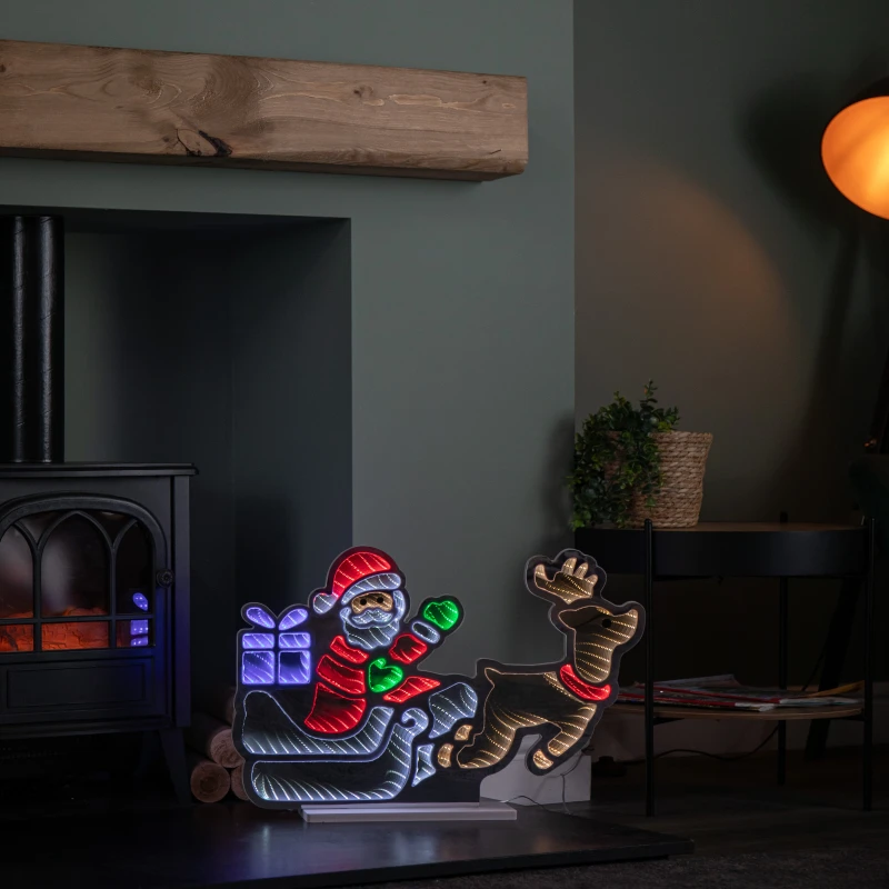 Image of 60cm Light up Santa in Sleigh with Present Christmas Infinity Mirror with Multi-Coloured LEDs