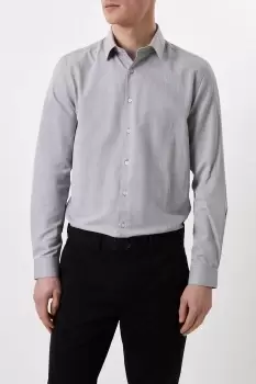 Image of Mens Grey Tailored Fit Herringbone Texture Smart Shirt
