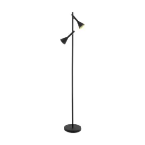 Image of Floor Lamp Light Black Gold Leaf Shade Black & Gold Leaf Bulb GU10 2x5W Incl