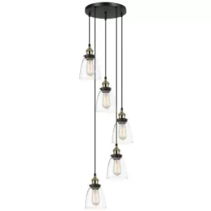 Netlighting Industrial and Retro Hanging Pendant Black, Gold 5 Light with Clear