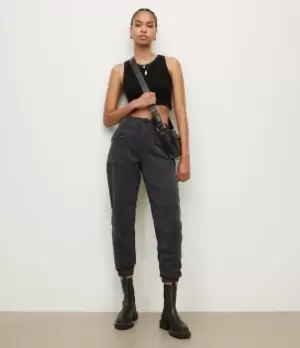 Image of AllSaints Womens Womens Relaxed Fit Val High-Rise Tapered Trousers, Grey, Size: 6, Grey
