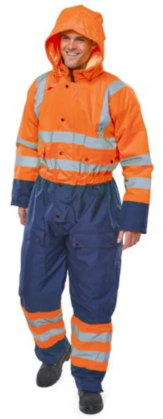 image of Beeswift Two Tone Hiviz Thermal Waterproof Coverall Orange Navy 2XL BESWBD900ORNXXL