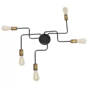 image of Tube Multi Arm Semi Flush Ceiling Light Black, Patina 73cm