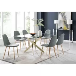 Image of Furniture Box Leonardo 6 Gold Dining Table and 6 Grey Corona Gold Leg Chairs