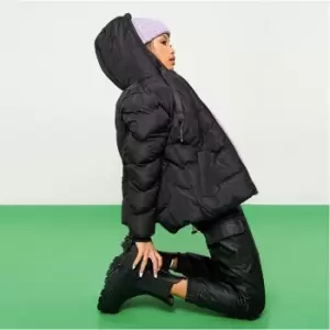 I Saw It First Padded Coat With Quilt Detail And Hood - Black