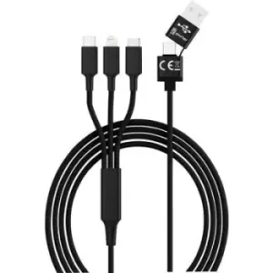 Image of Smrter USB charging cable USB 2.0 USB-A plug, USB-C plug, Apple Lightning plug, USB Micro-B plug 1.20 m Black SMRTER_HYDRA_ULT_BK